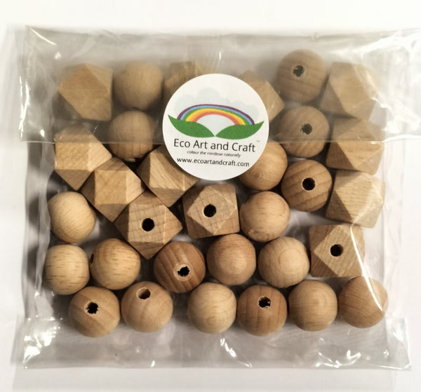 Mixed Natural Wooden Beads - 32 x 16mm Round and Hexagonal: Eco Art and Craft