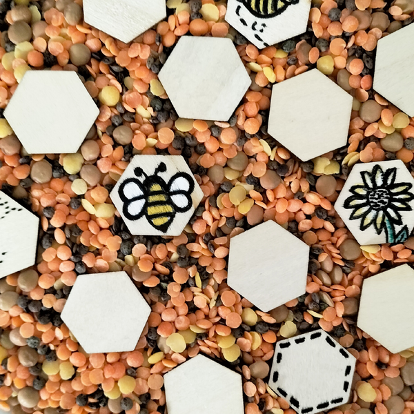 Wooden Hexagons: mini bee play, sensory play, small world