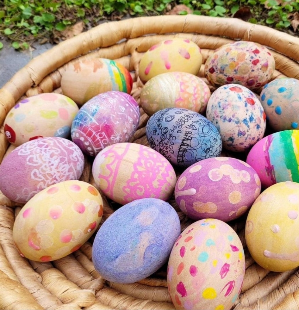 Wooden Eggs in Cardboard Egg Carton