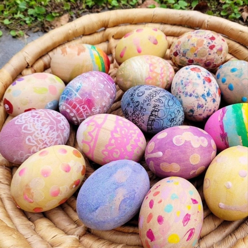 Wooden Eggs in Cardboard Egg Carton