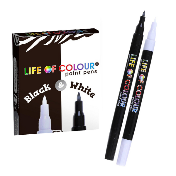 Life of Colour - Black and White 1mm Fine Tip Acrylic Paint Pen