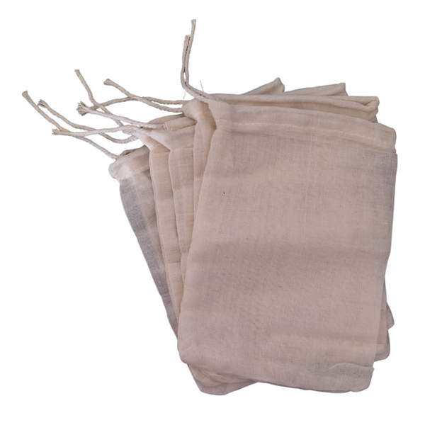 Muslin cotton drawstring gift bags - pack of 5 (15cm x 10cm)