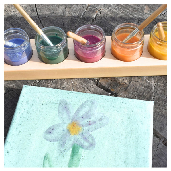 Wooden Paint Pot Holder with Glass Jars (60ml)