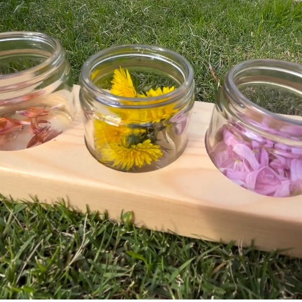 Wooden Paint Pot Holder with Glass Jars (60ml)