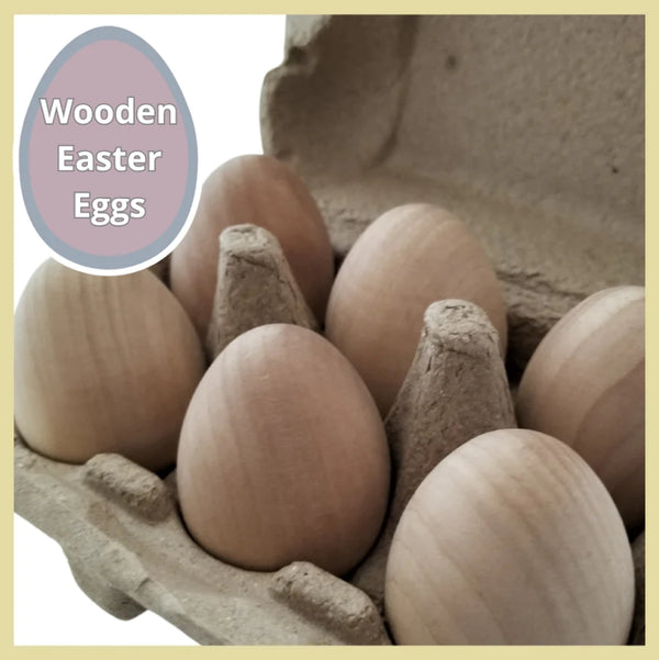 Wooden Eggs - carton of 6 for art, craft and play