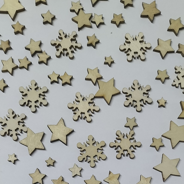 Wooden Snowflakes and Stars: frozen and snow play, sensory play, small world and scrapbooking