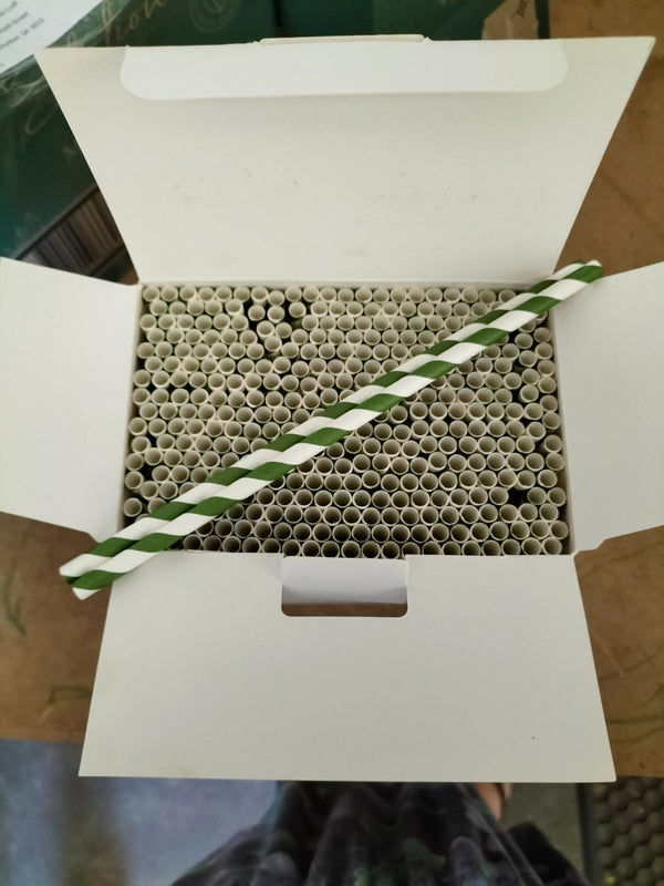 Paper Straws: Green and White Swirl - 375 pack for classroom